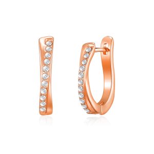 Rose Gold Plated Crossover Hoop Earrings Created with Zircondia® Crystals