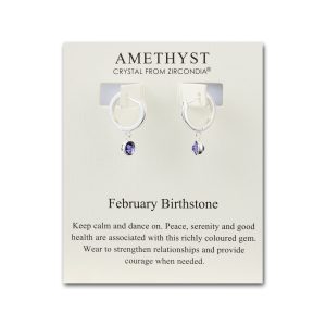 February Birthstone Hoop Earrings Created with Amethyst Zircondia® Crystals