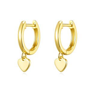 Gold Plated Heart Charm Hoop Earrings