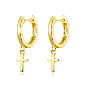 Gold Plated Cross Charm Hoop Earrings