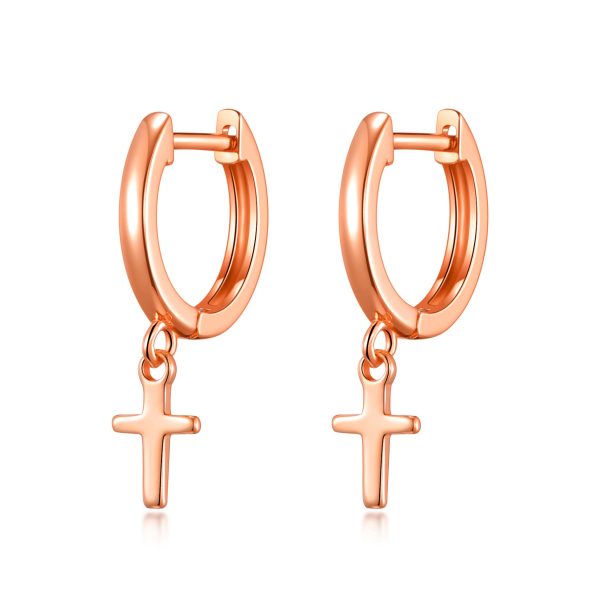 Rose Gold Plated Cross Charm Hoop Earrings