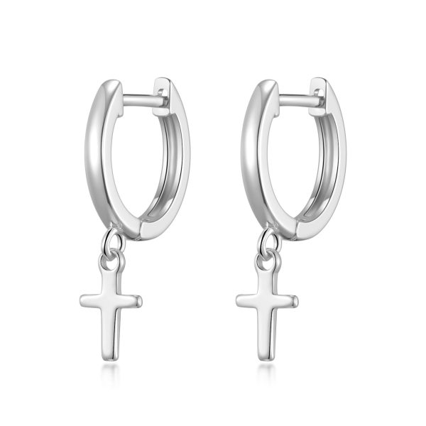 Silver Plated Cross Charm Hoop Earrings