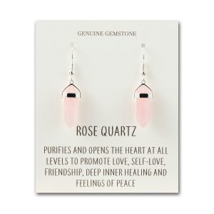 Rose Quartz Gemstone Drop Earrings with Quote Card