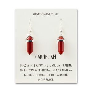 Carnelian Gemstone Drop Earrings with Quote Card