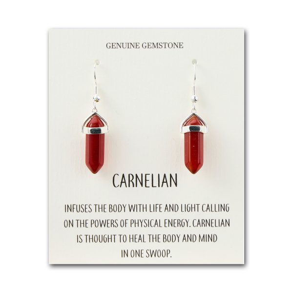 Carnelian Gemstone Drop Earrings with Quote Card