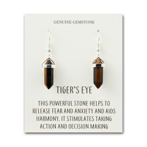 Tiger's Eye Gemstone Drop Earrings with Quote Card