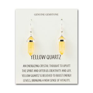 Yellow Quartz Gemstone Drop Earrings with Quote Card