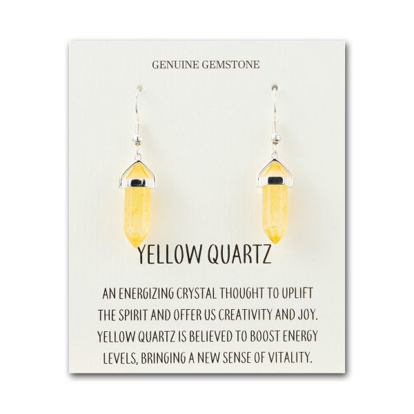 Yellow Quartz Gemstone Drop Earrings with Quote Card