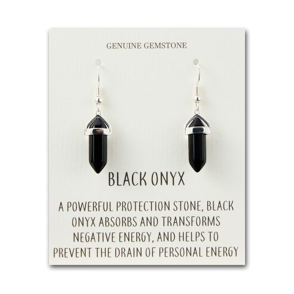 Black Onyx Gemstone Drop Earrings with Quote Card