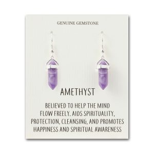 Amethyst Gemstone Drop Earrings with Quote Card