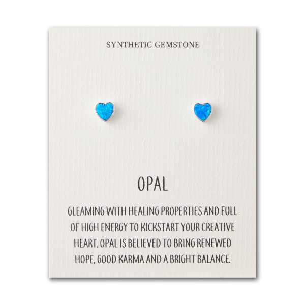 Synthetic Blue Opal Heart Stud Earrings with Quote Card