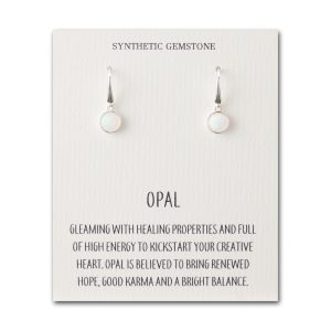 Synthetic White Opal Drop Earrings with Quote Card