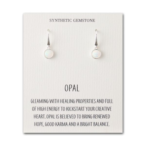 Synthetic White Opal Drop Earrings with Quote Card