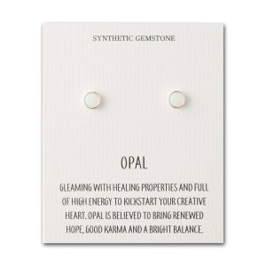 Synthetic White Opal Stud Earrings with Quote Card