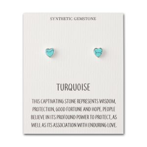 Synthetic Turquoise Heart Stud Earrings with Quote Card