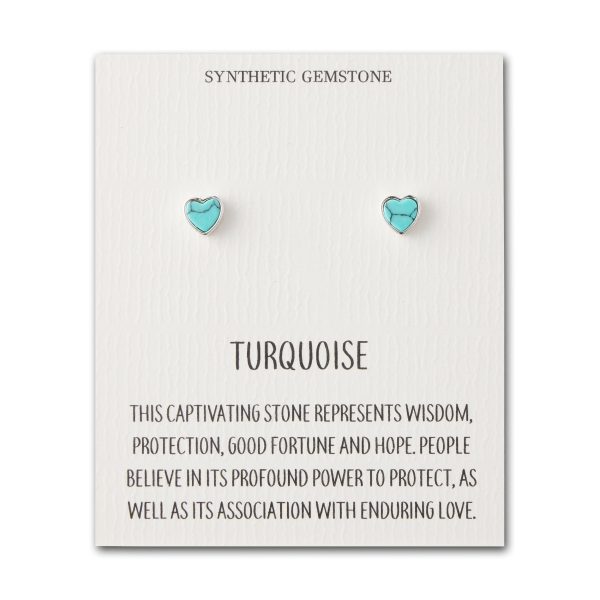 Synthetic Turquoise Heart Stud Earrings with Quote Card