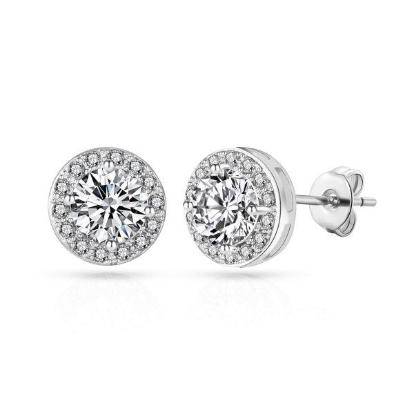 Silver Plated Halo Earrings Created with Zircondia® Crystals