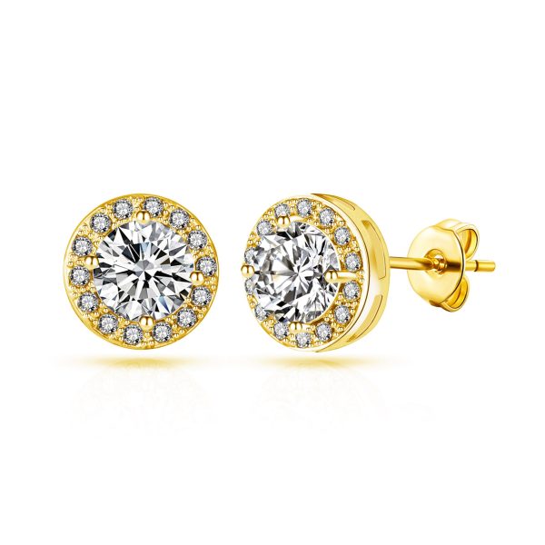 Gold Plated Halo Earrings Created with Zircondia® Crystals