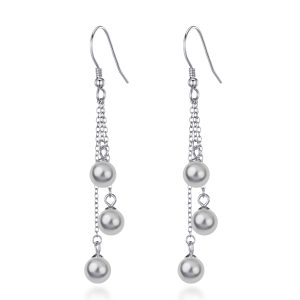 Sterling Silver Triple Grey Pearl Drop Earrings