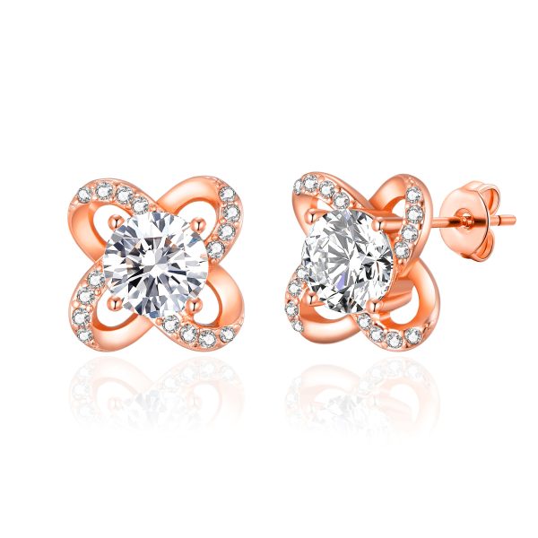 Rose Gold Plated Orbit Earrings Created with Zircondia® Crystals