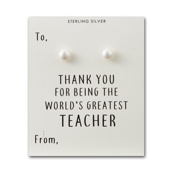 Sterling Silver World's Greatest Teacher Pearl Earrings