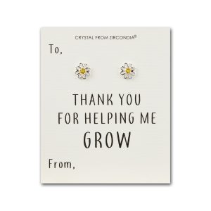 Thank You For Helping Me Grow Daisy Earrings Created with Zircondia® Crystals