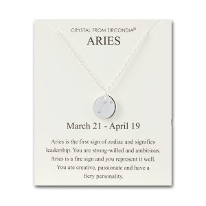 Aries Zodiac Star Sign Disc Necklace Created with Zircondia® Crystals