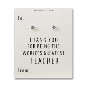 Sterling Silver World's Greatest Teacher Crystal Earrings