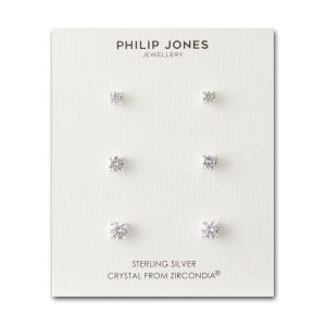 Sterling Silver 3 Pack of 4, 5, and 6mm Earrings Created with Zircondia® Crystals