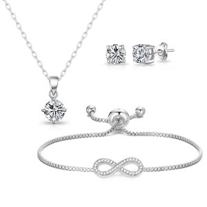 Silver Plated Infinity Friendship Set Created with Zircondia® Crystals