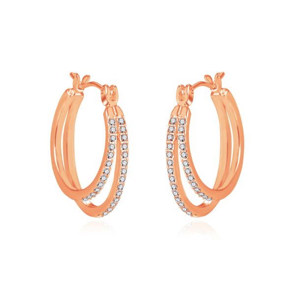 Rose Gold Plated Double Hoop Earrings Created with Zircondia® Crystals