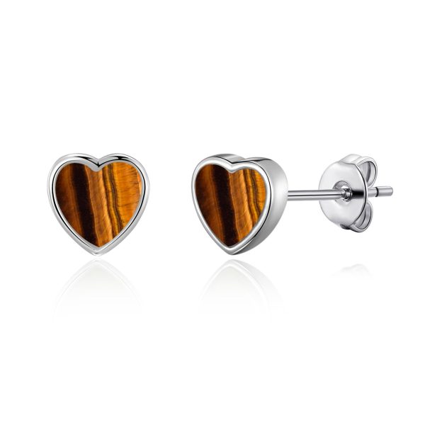 Tiger's Eye Heart Stud Earrings