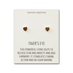 Tiger's Eye Heart Stud Earrings with Quote Card