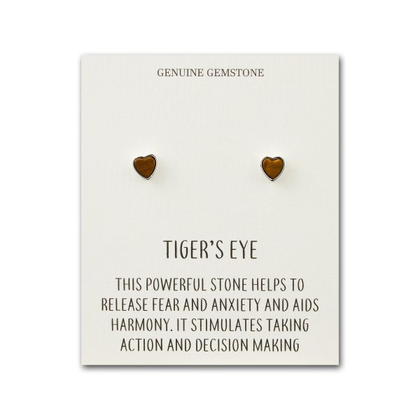 Tiger's Eye Heart Stud Earrings with Quote Card