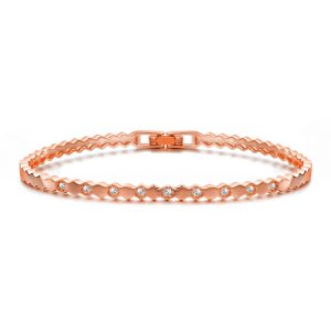 Rose Gold Plated Honeycomb Bangle Created with Zircondia® Crystals (7 Inch)