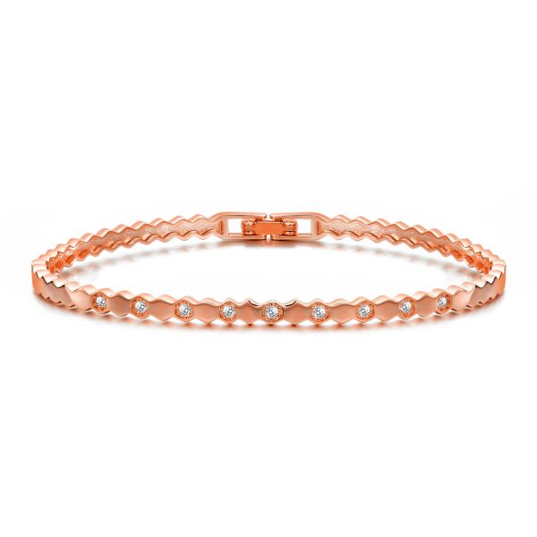 Rose Gold Plated Honeycomb Bangle Created with Zircondia® Crystals (7 Inch)