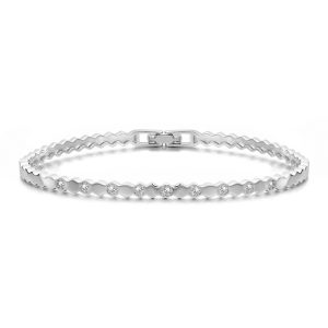 Silver Plated Honeycomb Bangle Created with Zircondia® Crystals (7 Inch)