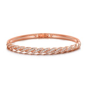 Rose Gold Plated Twist Bangle Created with Zircondia® Crystals (7 Inch)