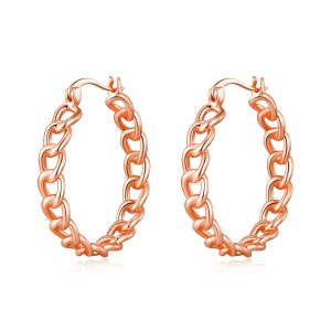 Rose Gold Plated Link Hoop Earrings