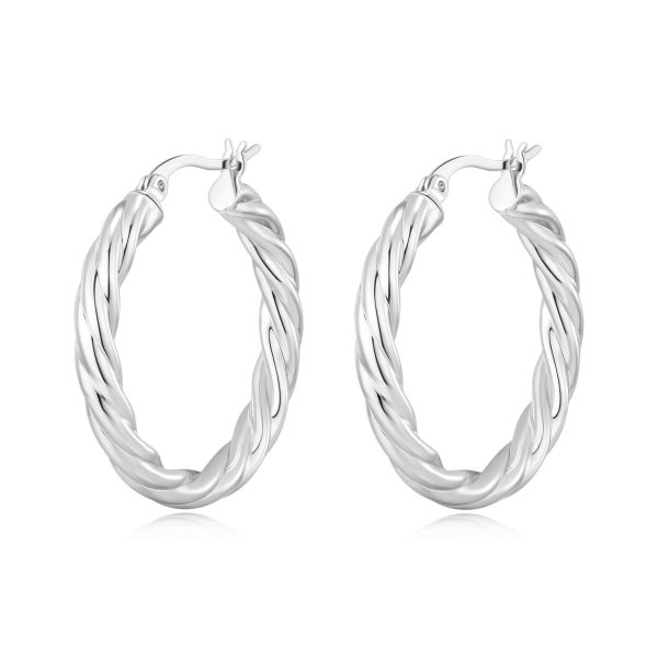 Silver Plated Thick Twisted Hoop Earrings