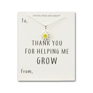 Thank You For Helping Me Grow Daisy Necklace Created with Zircondia® Crystals