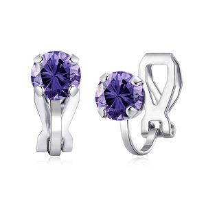 February (Amethyst) Birthstone Clip On Earrings Created with Zircondia® Crystals