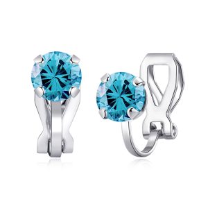 March (Aquamarine) Birthstone Clip On Earrings Created with Zircondia® Crystals