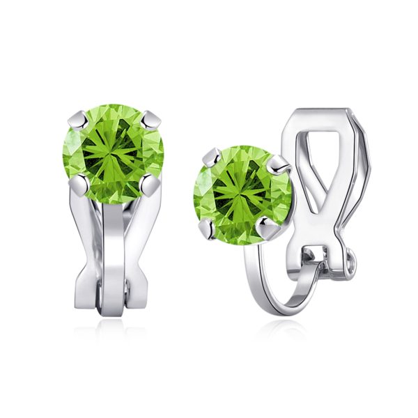 August (Peridot) Birthstone Clip On Earrings Created with Zircondia® Crystals