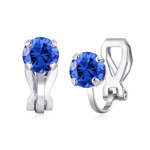 September (Sapphire) Birthstone Clip On Earrings Created with Zircondia® Crystals