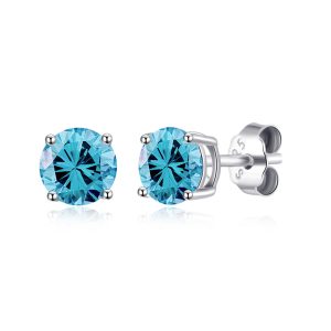 Sterling Silver March (Aquamarine) Birthstone Earrings Created with Zircondia® Crystals