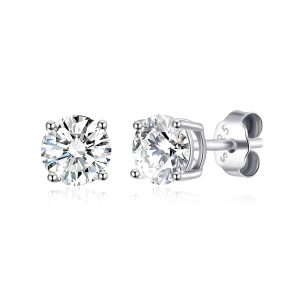 Sterling Silver April (Diamond) Birthstone Earrings Created with Zircondia® Crystals