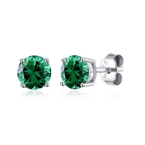 Sterling Silver May (Emerald) Birthstone Earrings Created with Zircondia® Crystals