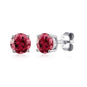 Sterling Silver July (Ruby) Birthstone Earrings Created with Zircondia® Crystals