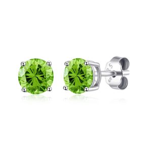 Sterling Silver August (Peridot) Birthstone Earrings Created with Zircondia® Crystals